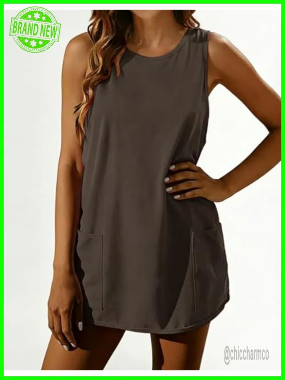 Sleeveless Tennis Mini Dress with Built-in Shorts and Pockets